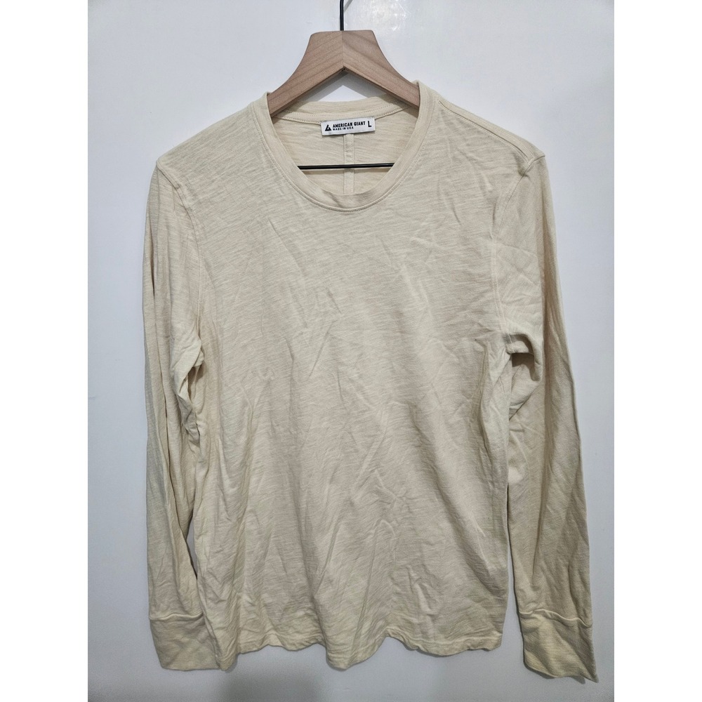 American Giant Mens Long Sleeve Cotton Slub T-Shirt Cream Off-White Size L USA